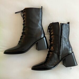 Sam Edelman Black Lace-Up Block Heel Ankle Boots